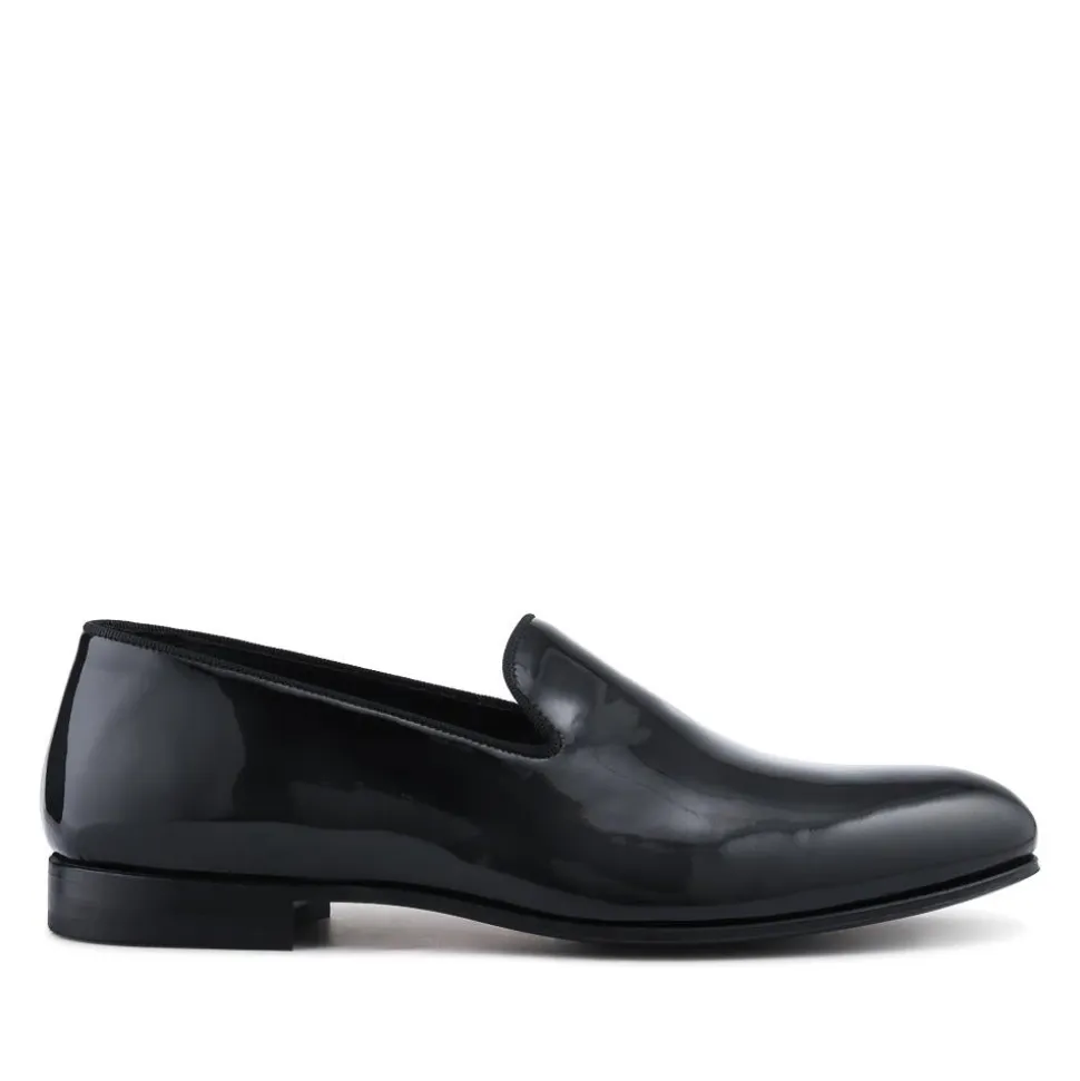 Conley Blake Stitched Leather Slip On Shoes - Black Patent