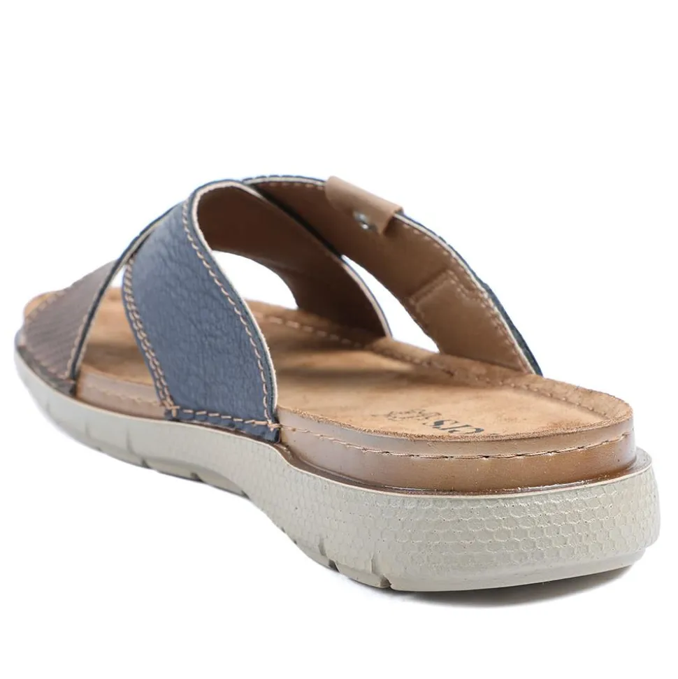 Contrast Cross Strap Comfort Sandals - Brown-Blue