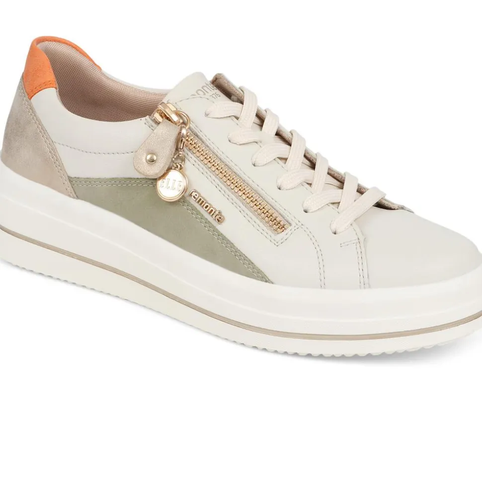 Contrasting Zip Trainers - Beige Multi