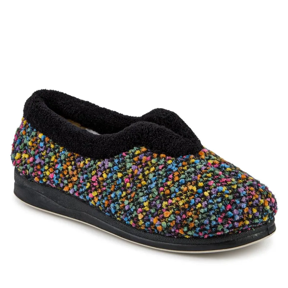 Cosy Wide Fit Memory Foam Slippers - Black Multi