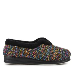 Cosy Wide Fit Memory Foam Slippers - Black Multi