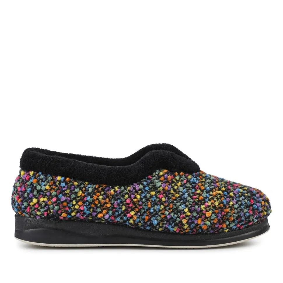 Cosy Wide Fit Memory Foam Slippers - Black Multi
