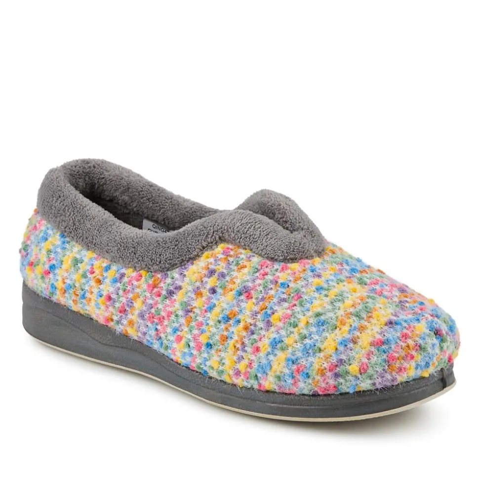 Cosy Wide Fit Memory Foam Slippers - Grey Multi