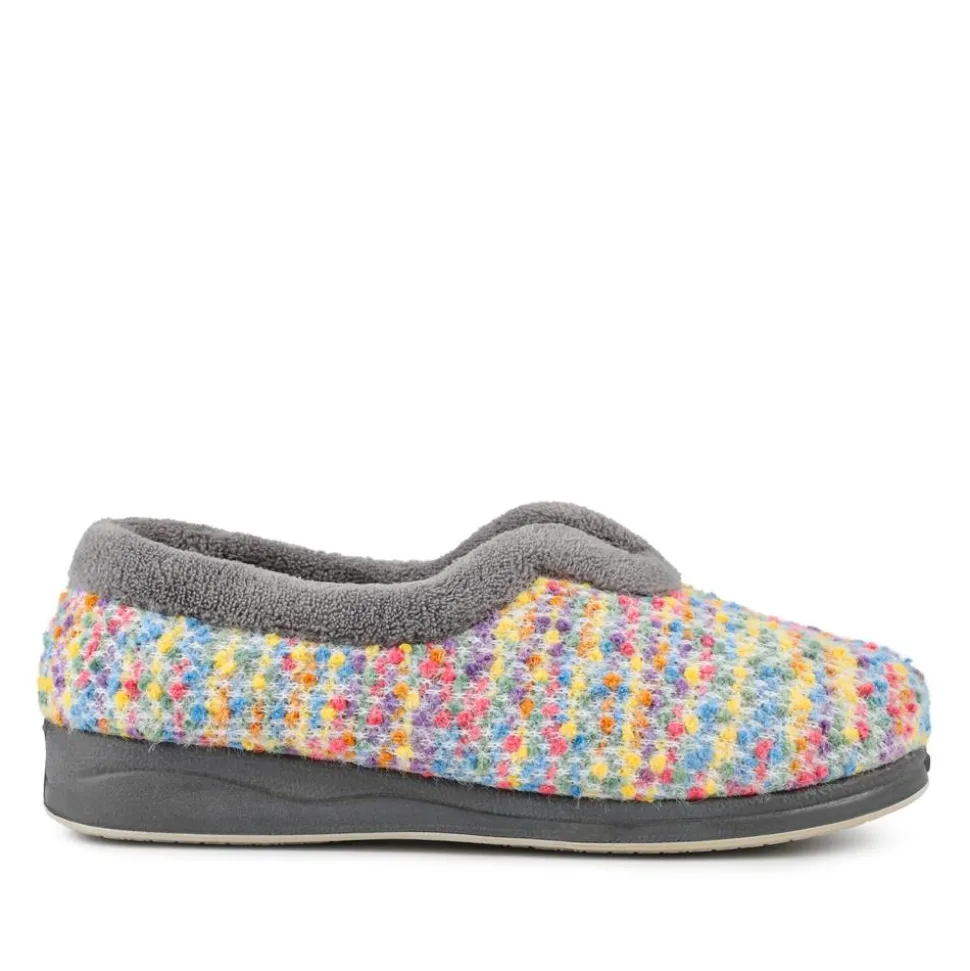 Cosy Wide Fit Memory Foam Slippers - Grey Multi