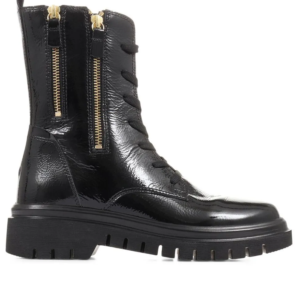 Cottage Patent Combat Boots - Black Patent