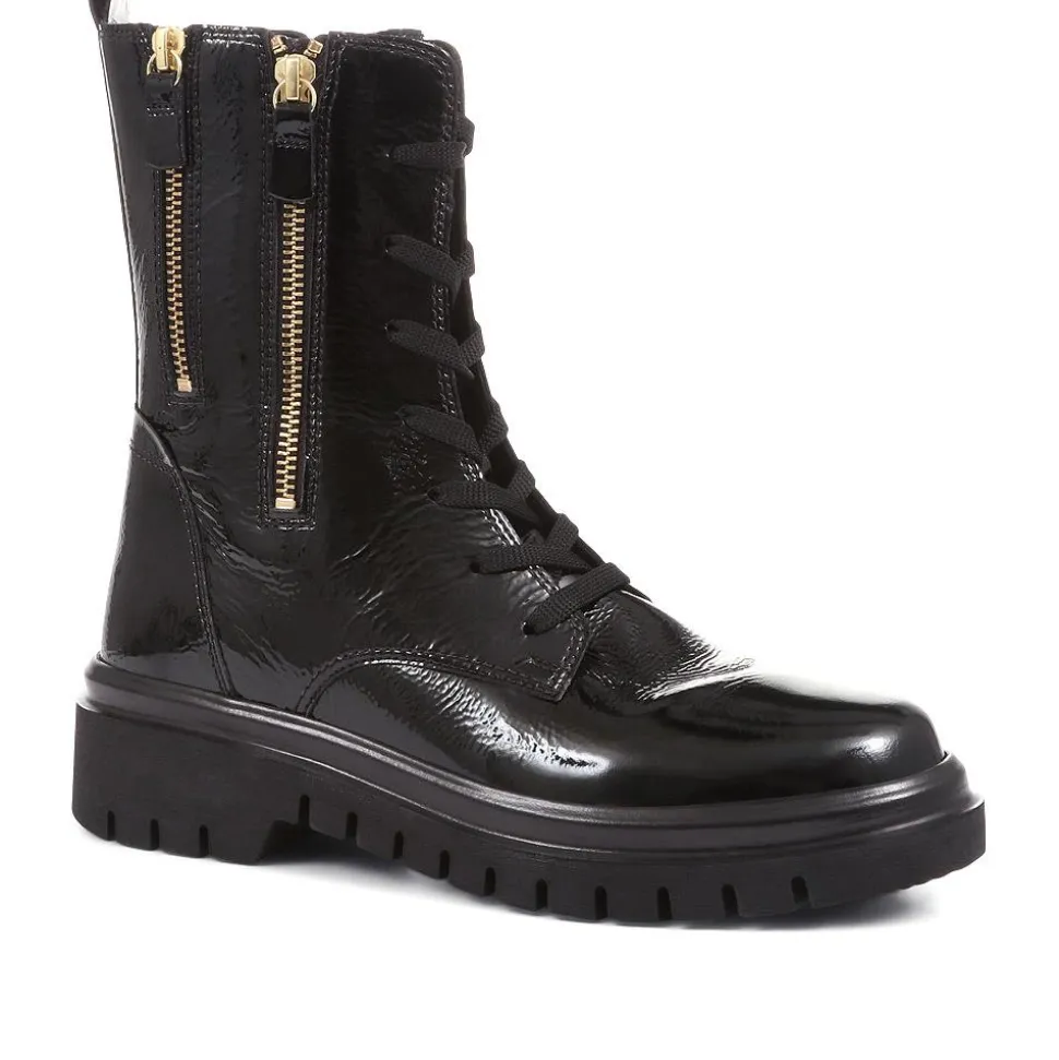 Cottage Patent Combat Boots - Black Patent