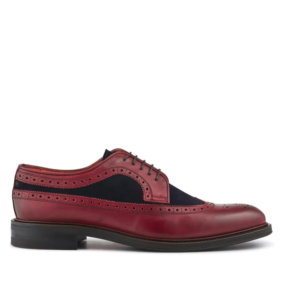 Coventry Smart Blake Stitched Leather Brogues - Burgundy-Navy