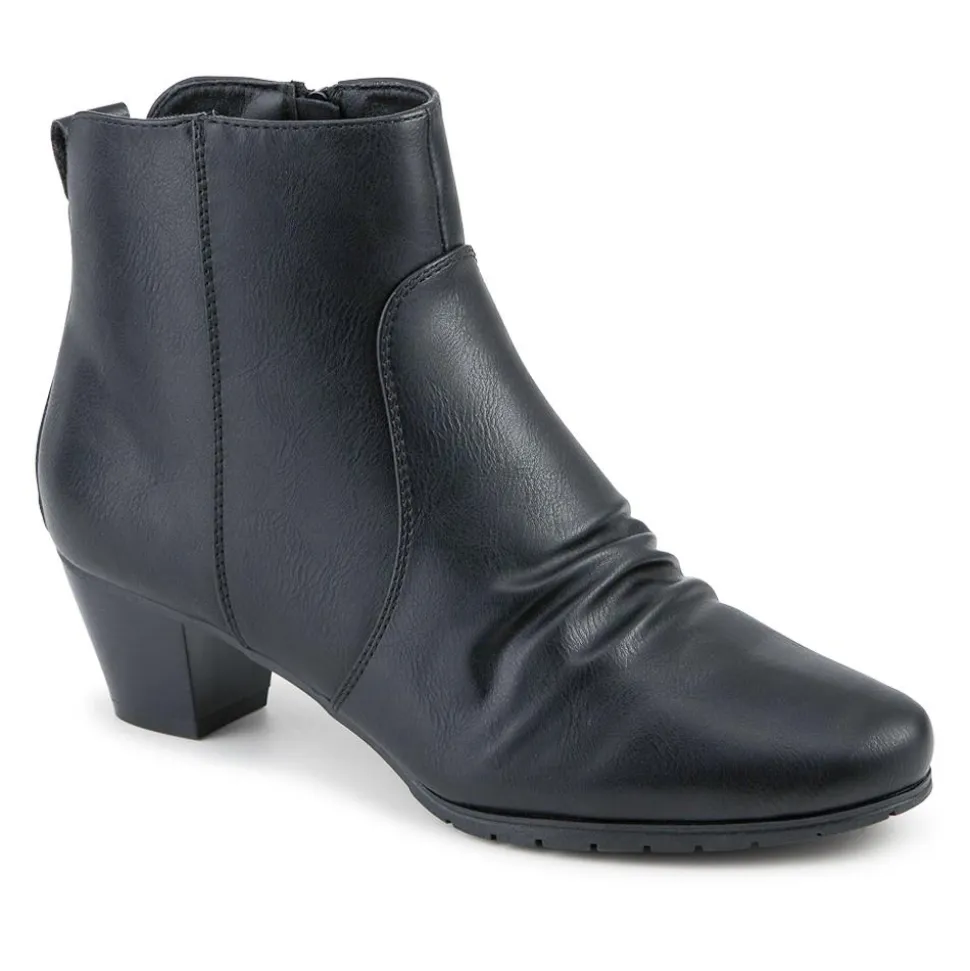 Crinkle Effect Upper Block Heel Ankle Boots - Black