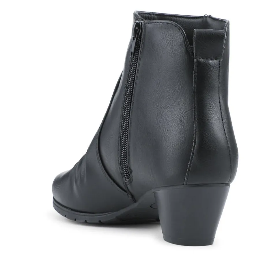 Crinkle Effect Upper Block Heel Ankle Boots - Black