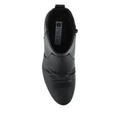 Crinkle Effect Upper Block Heel Ankle Boots - Black
