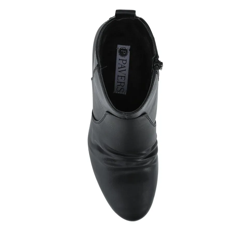 Crinkle Effect Upper Block Heel Ankle Boots - Black