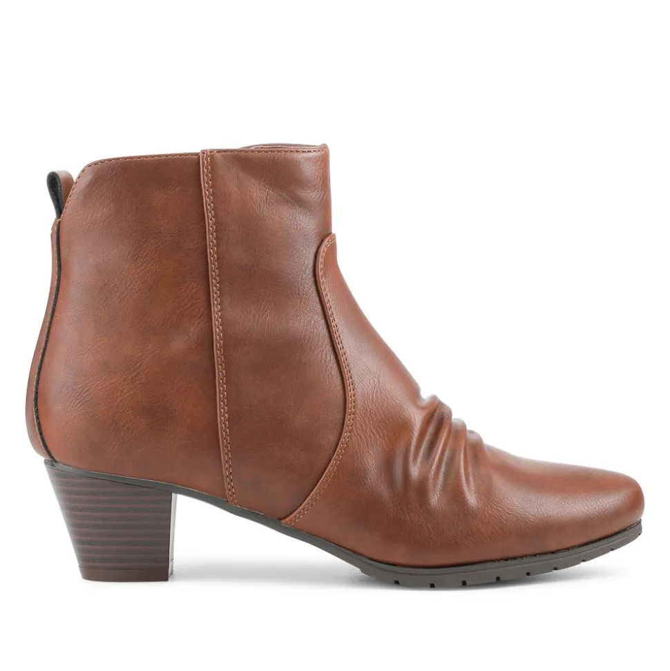 Crinkle Effect Upper Block Heel Ankle Boots - Brown