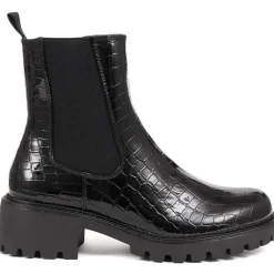 Croc Patent Ankle Boots - Black Croc