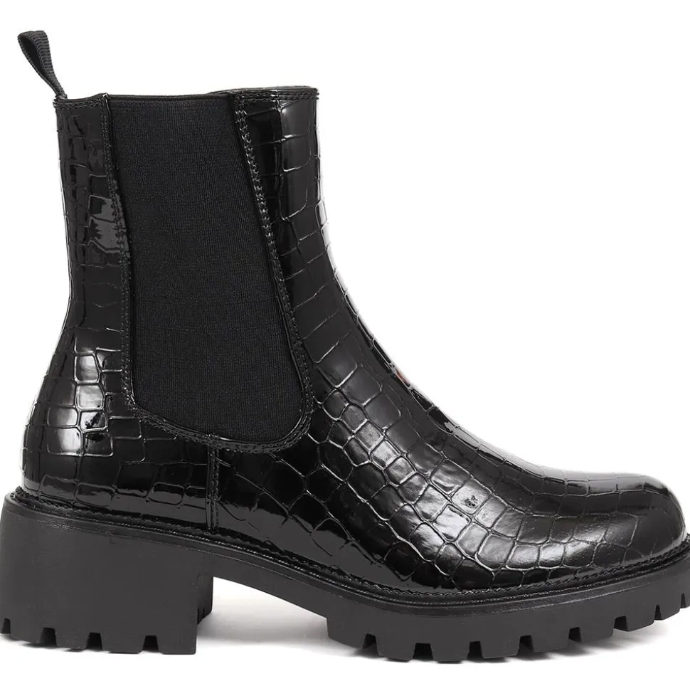 Croc Patent Ankle Boots - Black Croc