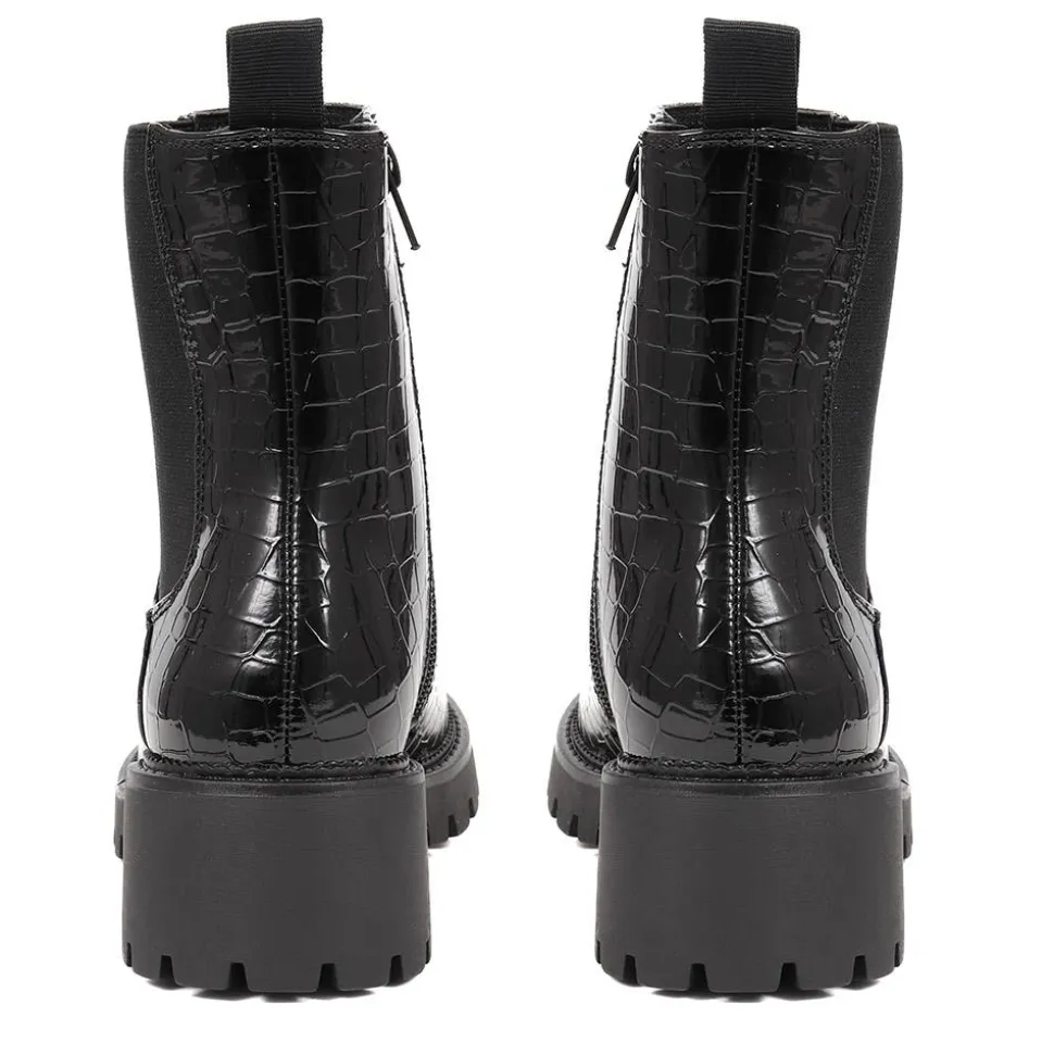 Croc Patent Ankle Boots - Black Croc