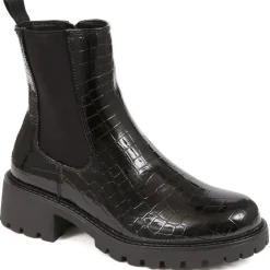 Croc Patent Ankle Boots - Black Croc