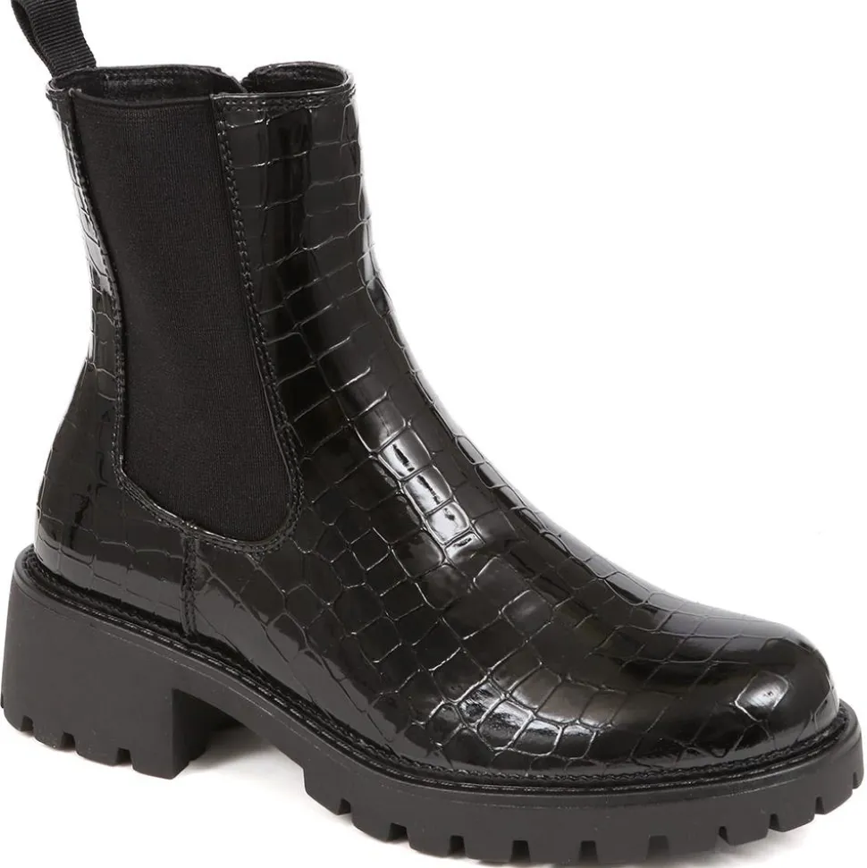 Croc Patent Ankle Boots - Black Croc