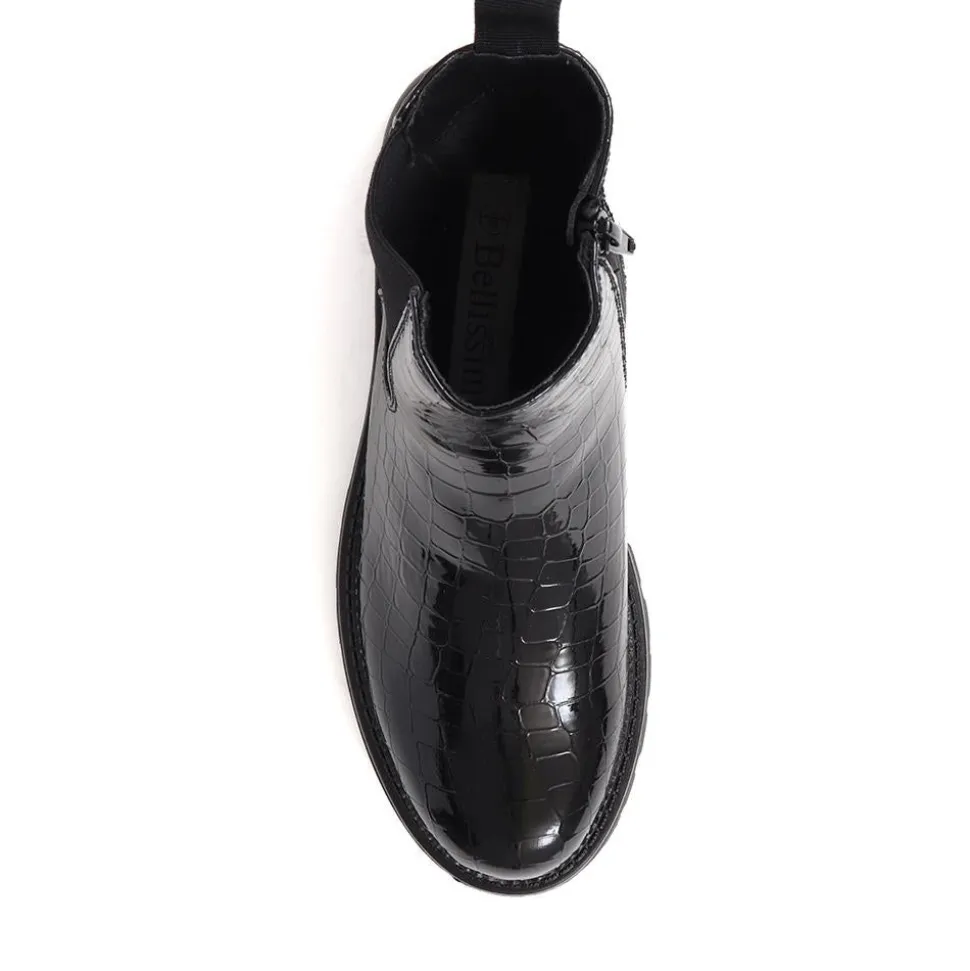 Croc Patent Ankle Boots - Black Croc