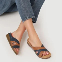 Crossover Mule Sandals - Tan-Navy