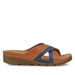 Crossover Mule Sandals - Tan-Navy