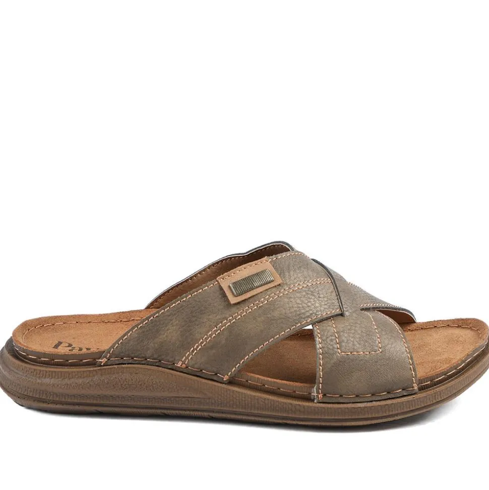 Cross Strap Comfort Slip On Sandals - Brown