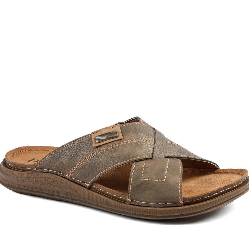 Cross Strap Comfort Slip On Sandals - Brown