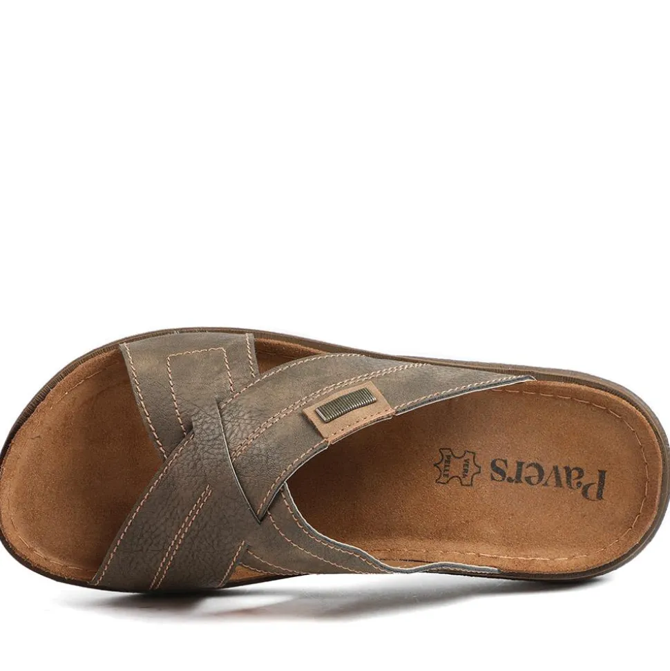Cross Strap Comfort Slip On Sandals - Brown