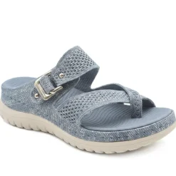 Cross Strap Toe Post Sandals - Denim