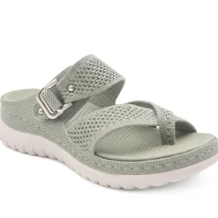 Cross Strap Toe Post Sandals - Khaki