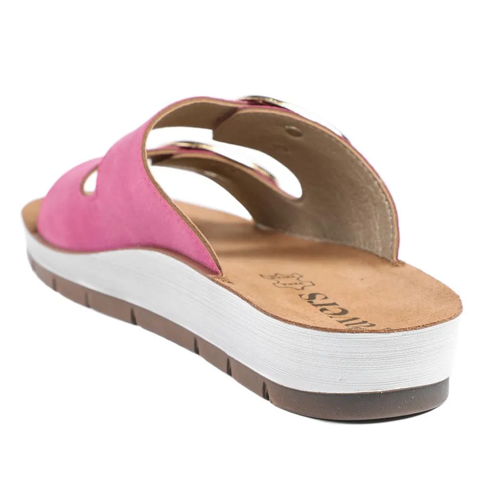Cushioned Buckled Slip On Sandals - Fuschia