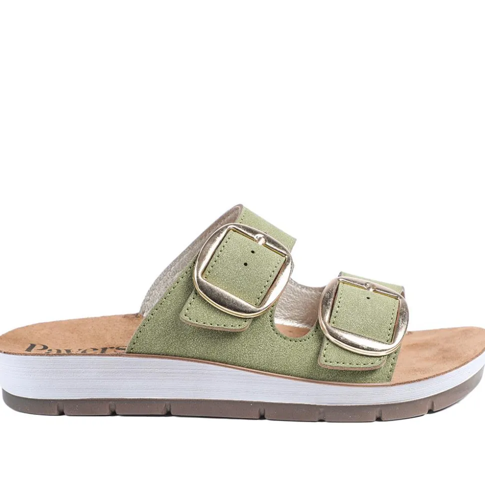 Cushioned Buckled Slip On Sandals - Green