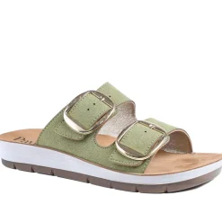 Cushioned Buckled Slip On Sandals - Green