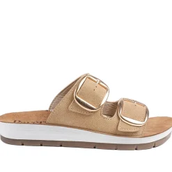 Cushioned Buckled Slip On Sandals - Natural