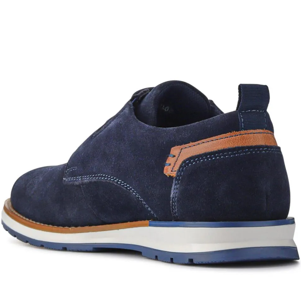 Cushioned Leather Lace-Up Shoes - Navy