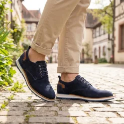 Cushioned Leather Lace-Up Shoes - Navy