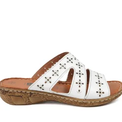 Cushioned Leather Mule Sandals - White