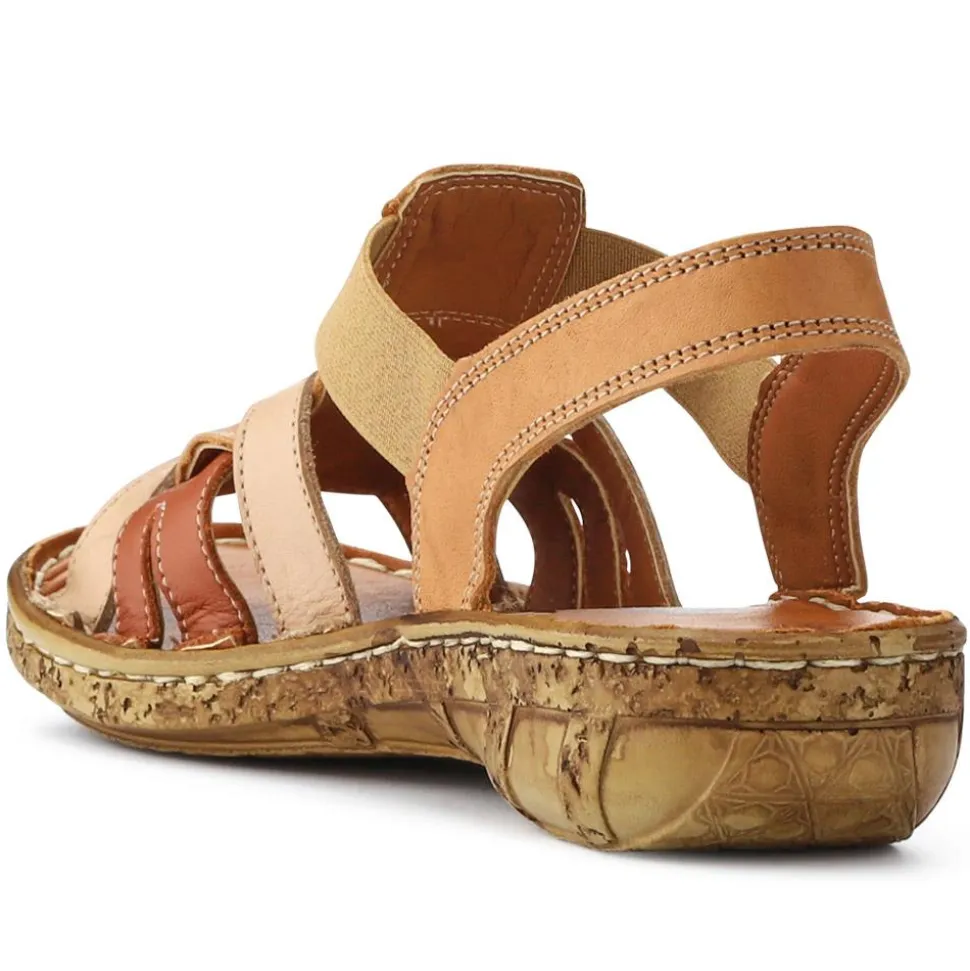 Cushioned Leather Sandals - Tan Multi