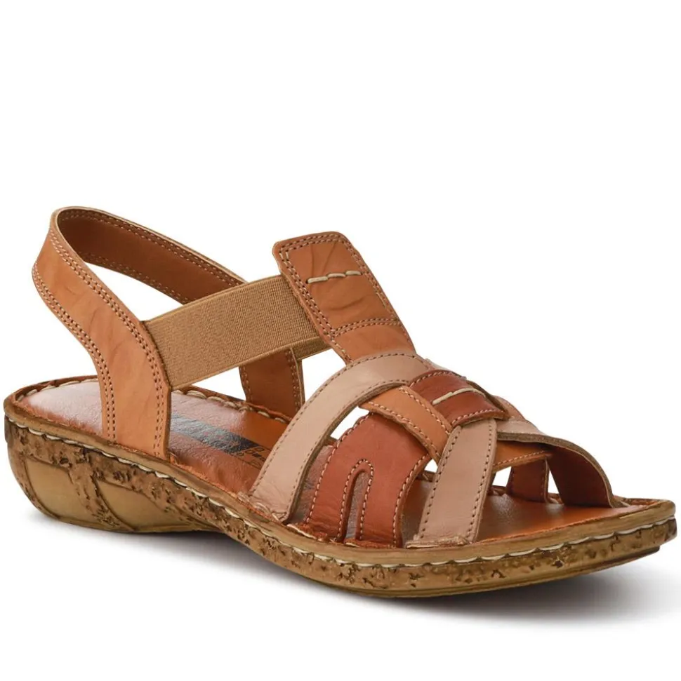 Cushioned Leather Sandals - Tan Multi