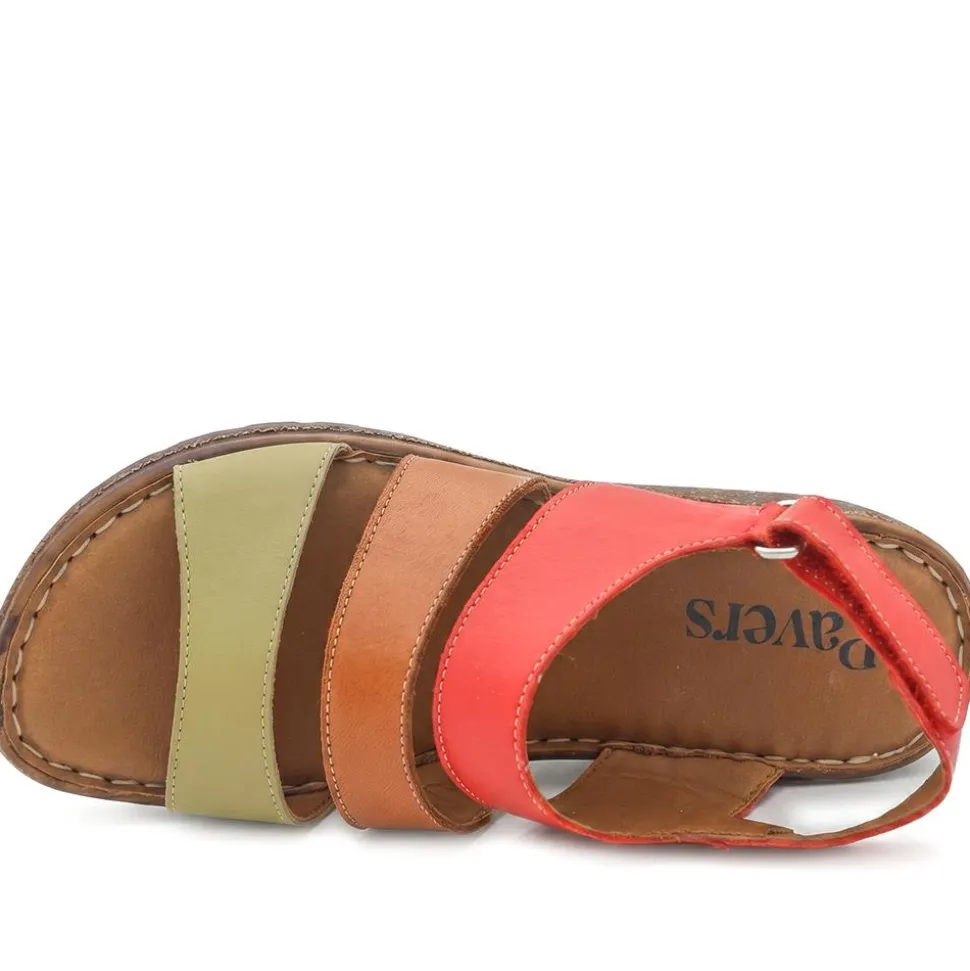 Cushioned Leather Wedge Heel Sandals - Red Multi