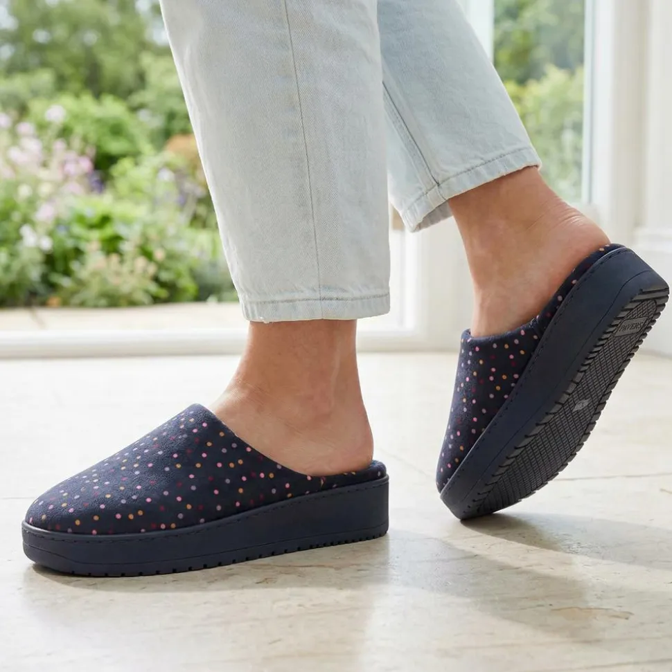 Cushioned Memory Foam Mule Slippers - Navy Multi