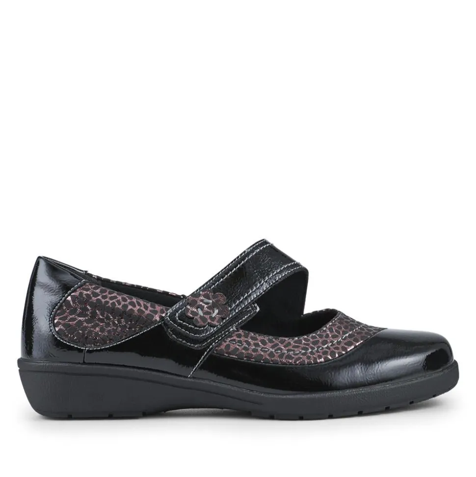 Cushioned Touch-Fastening Mary Janes - Black Multi