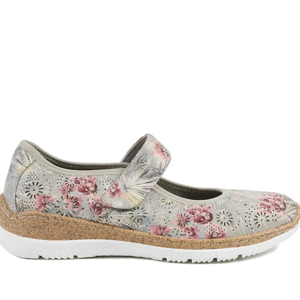 Cushioned Touch Fasten Mary Janes - Grey Floral
