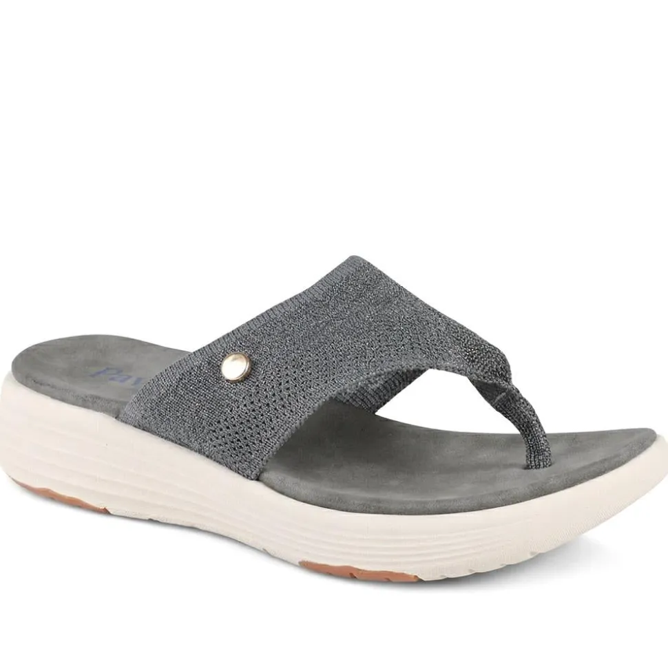 Cushioned Wedge Heel Toe Post Sandals - Grey