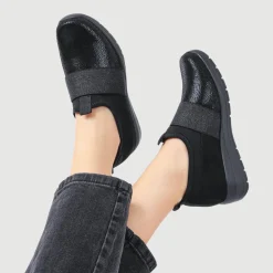 Cushioned Wedge Slip-On Shoes - Black
