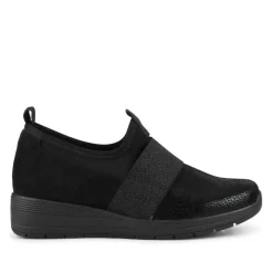 Cushioned Wedge Slip-On Shoes - Black