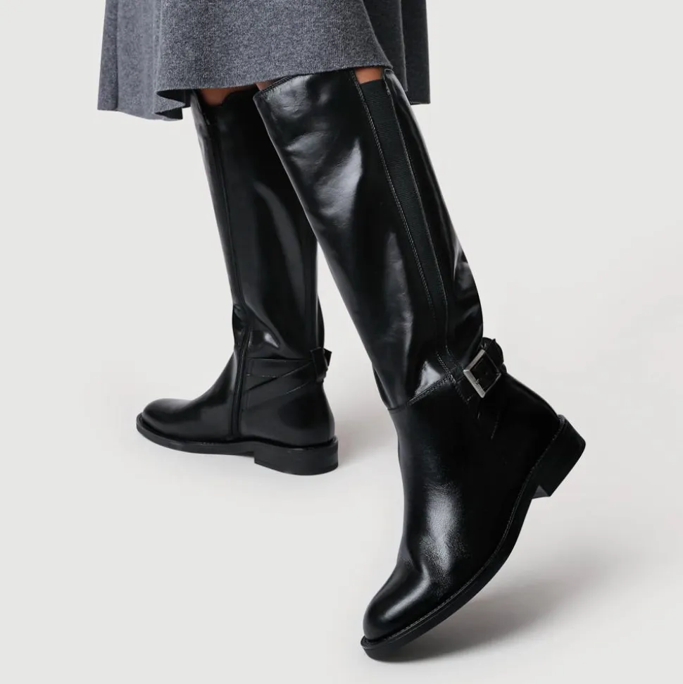 Danica Leather Long Boots - Black Leather