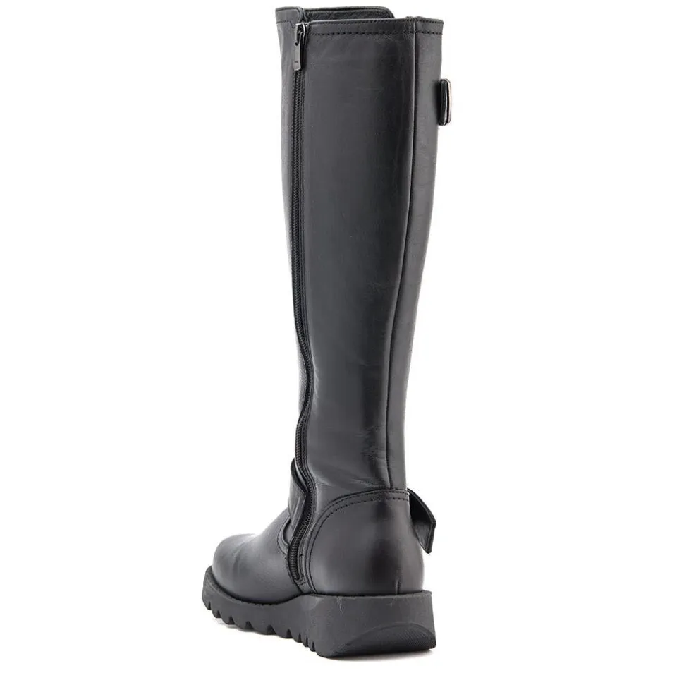 Darlene Leather Long Boots - Black