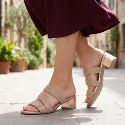 Diamante Block Heel Strappy Sandals - Rose Gold