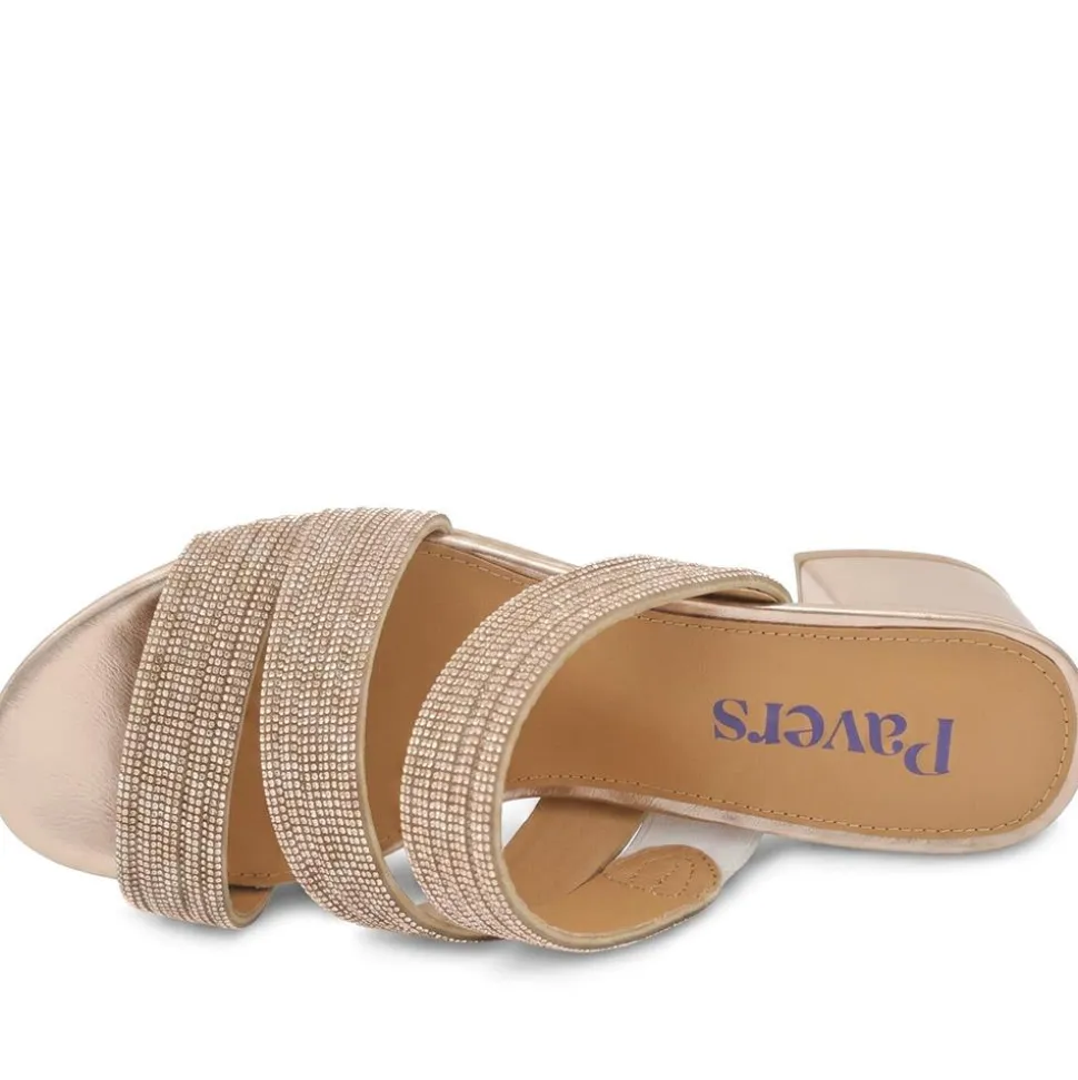 Diamante Block Heel Strappy Sandals - Rose Gold
