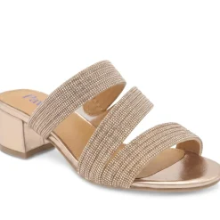 Diamante Block Heel Strappy Sandals - Rose Gold